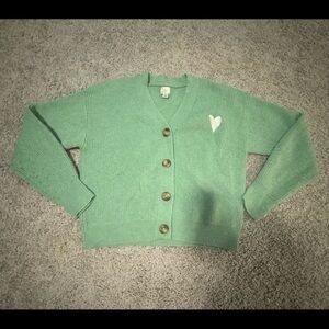A New Day Green Cardigan Sweater with V-Neck and Ribbed Texture
